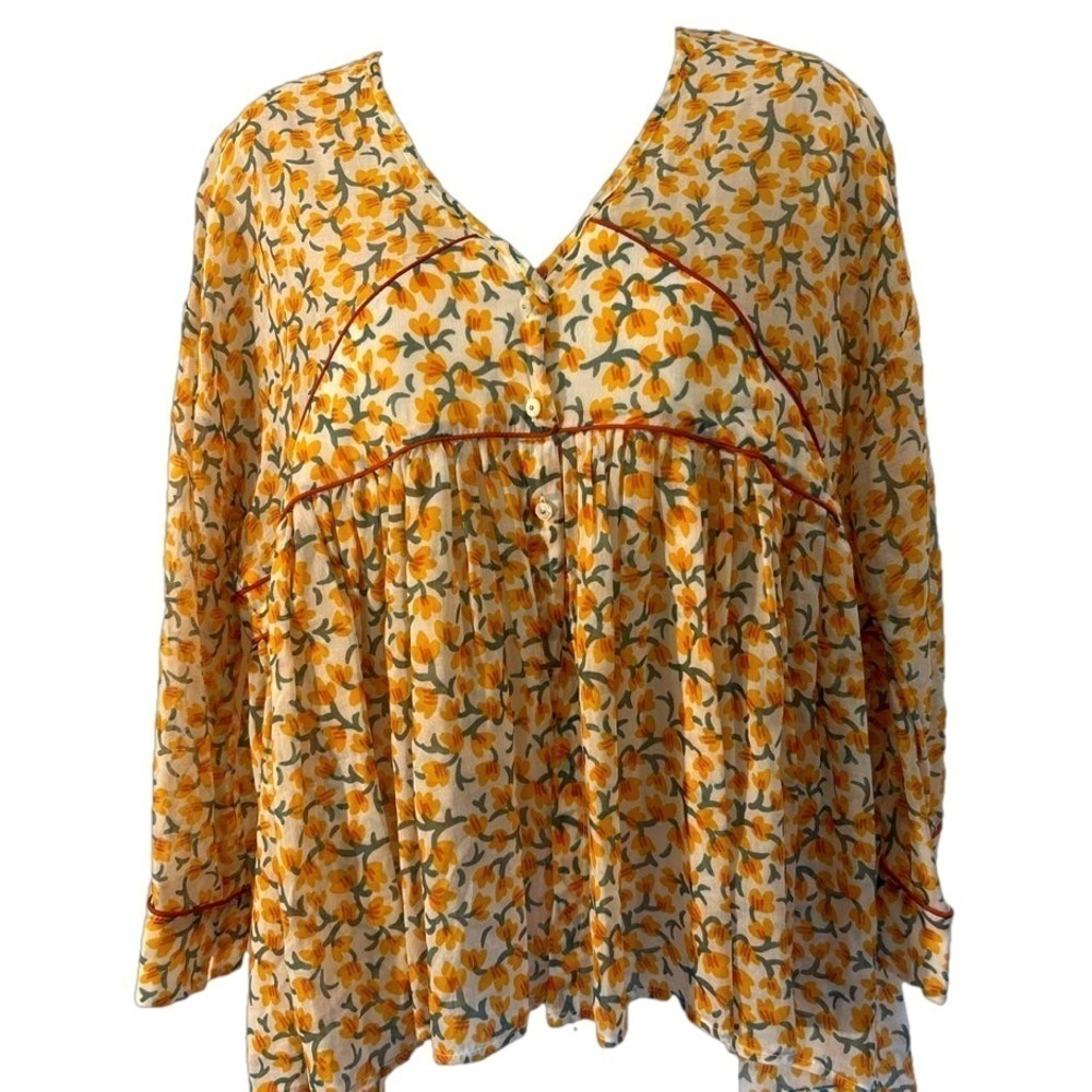 Ottod’Ame Anthropologie Unica Peasant Orange & Yellow Floral Blouse Italy